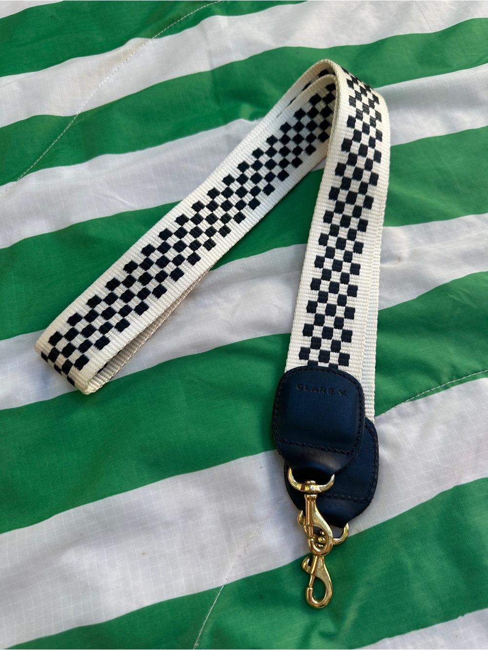 CLARE V checker woven webbing strap